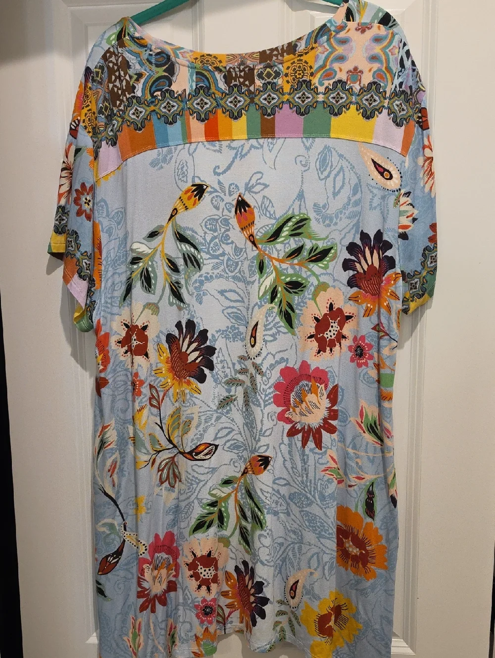 Johnny Was Boho Floral V-Neck Top - Light Blue Multi XXL W Assymetrical Hemline - Picture 6 of 6